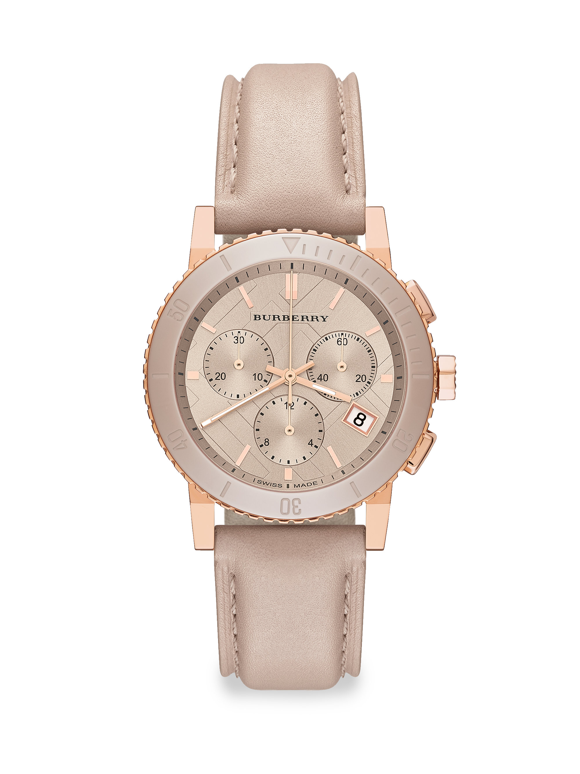 Burberry Rose Gold Finished Stainless Steel Chronograph Strap Watch in
