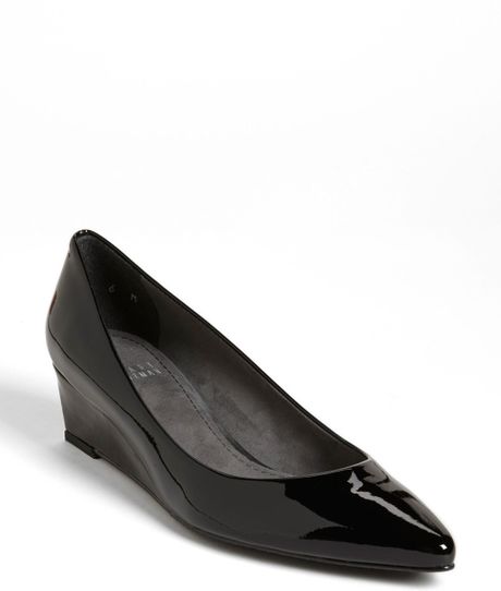 Stuart Weitzman Nuevo Low Wedge Pump in Black (Black Patent) | Lyst