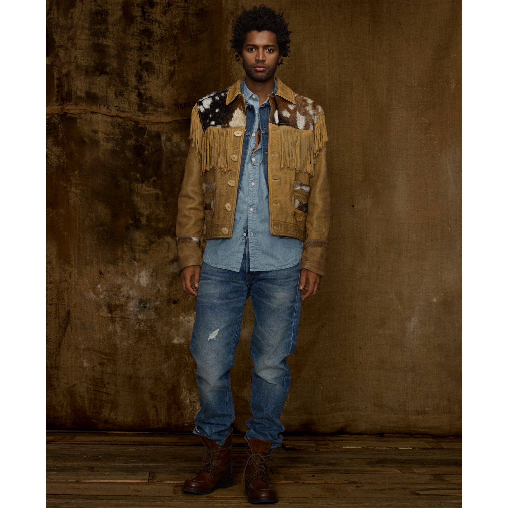 Denim & Supply Ralph Lauren Leather Fringe Jacket in Beige for Men
