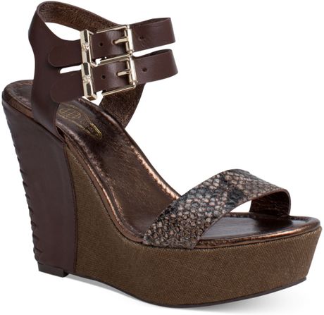 Elliott Lucca Giulia Platform Wedge Sandals in Brown (Bronze Exotic
