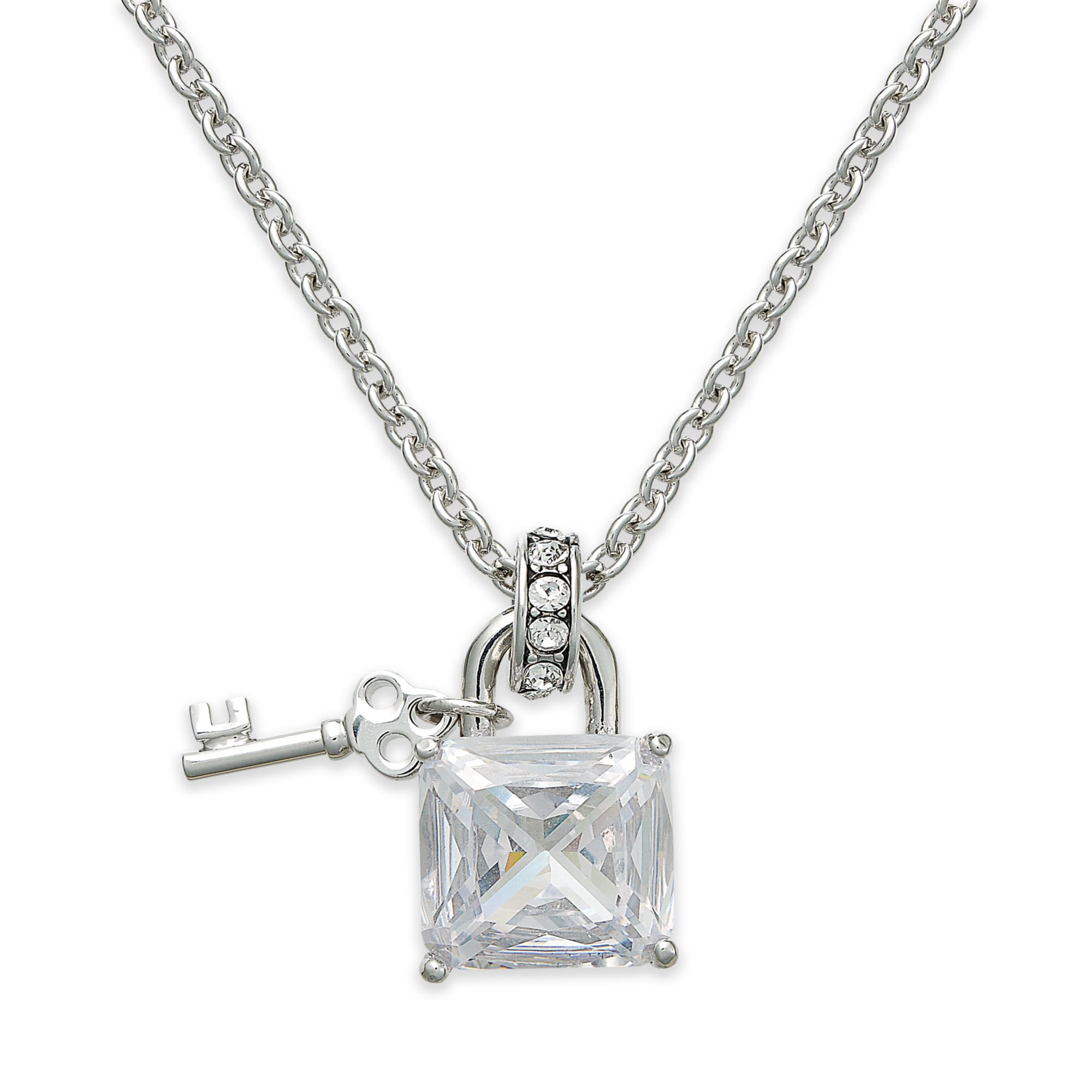 Juicy Couture Silvertone Crystal Padlock Pendant Necklace in Silver (no color) | Lyst