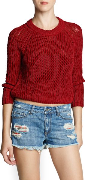 red cropped knit sweater