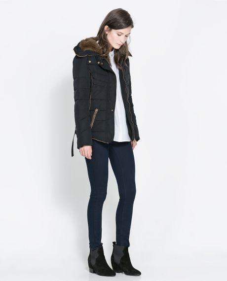 Zara Short Quilted Jacket with Hood in Black | Lyst