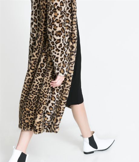 Zara Leopard Fur Coat in Brown | Lyst