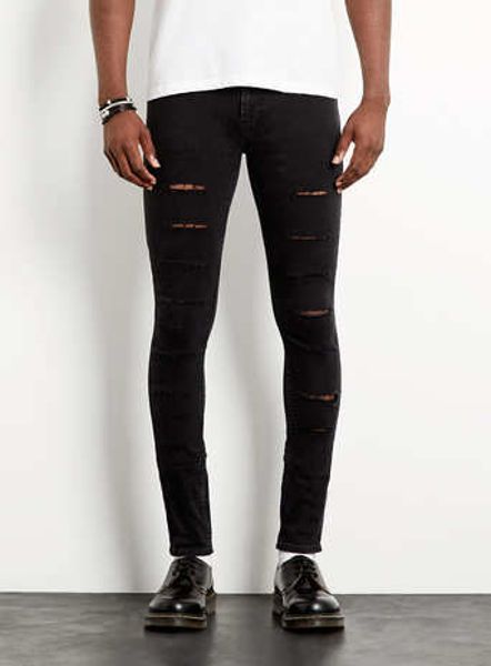 Topman Charcoal Ripped Spray On Skinny Jeans In Gray For