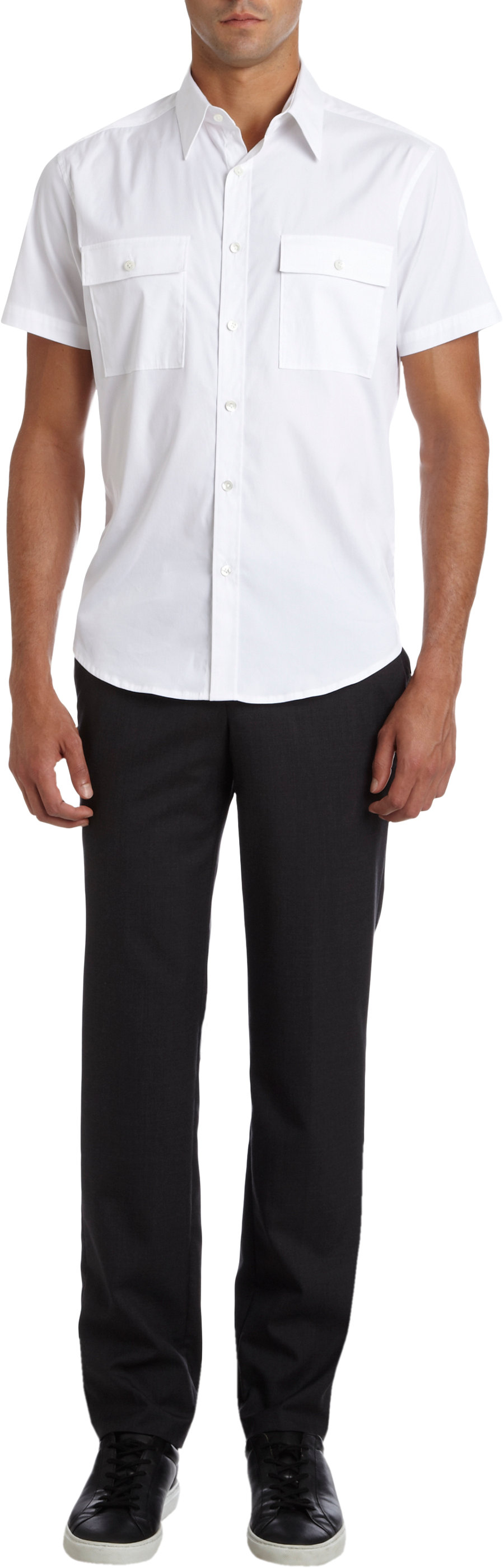 mens double pocket white shirt