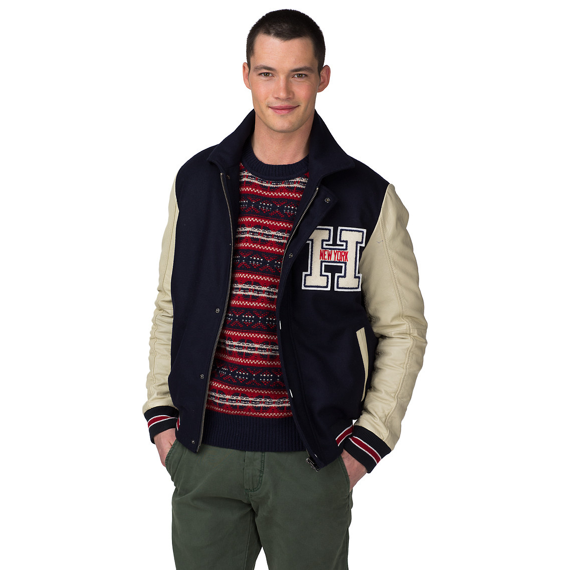 Tommy Hilfiger Paxton Leather Baseball Jacket in Black for Men