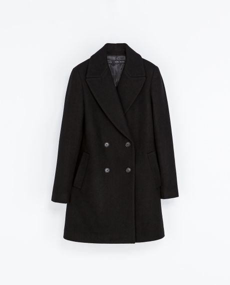 Zara Wool Button down Coat in Black | Lyst