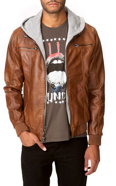 21men Hooded Faux Leather Jacket in Brown for Men (Taupegrey) | Lyst