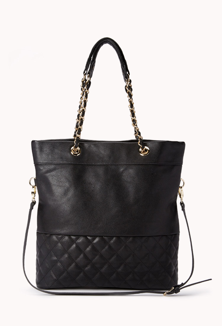 Forever 21 Quilted Faux Leather Tote in Black | Lyst