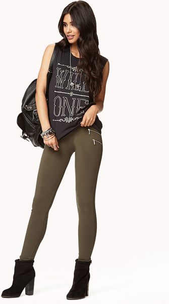 Forever 21 Zipper trimmed Skinny Pants in Green (Olive)