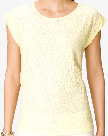 Forever 21 Yellow Boxy Lace Top