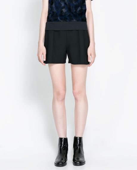 Zara High-waisted Bermuda Shorts in Black | Lyst