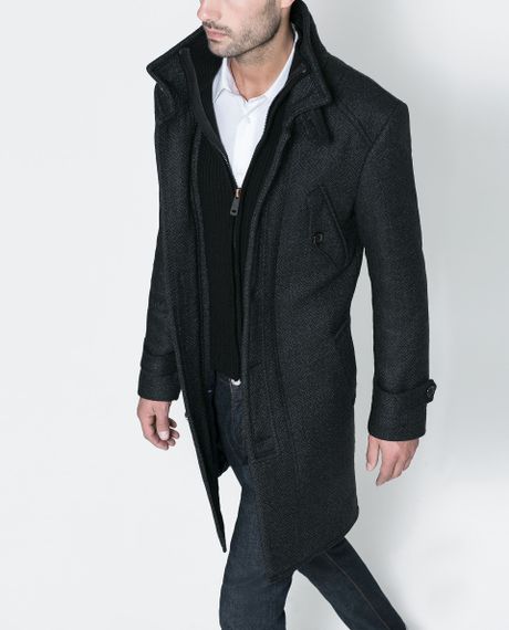 Zara Coat with Knit Detailing in Gray for Men (Dark grey)