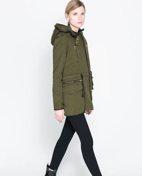 Zara Parka with Detachable Hood in Khaki | Lyst