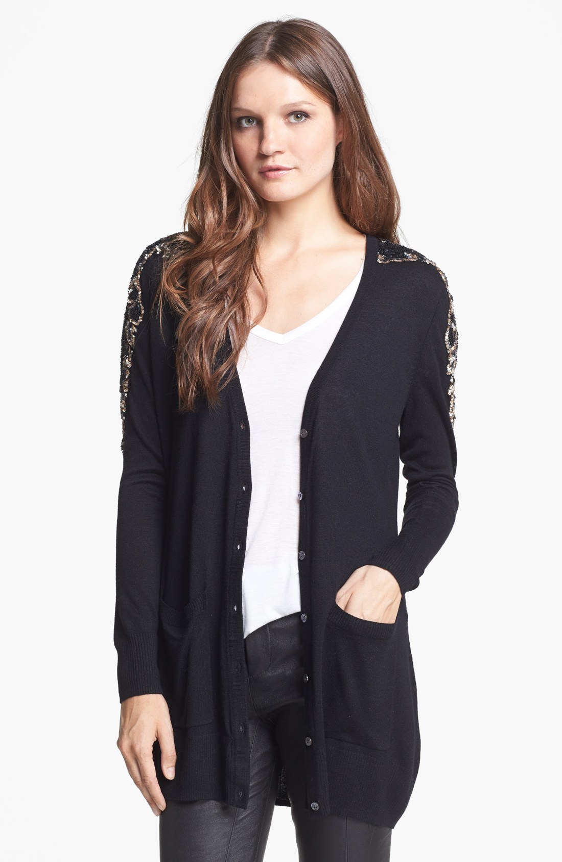 Haute Hippie Embellished Silk Cardigan in Black (Black/ Black) | Lyst