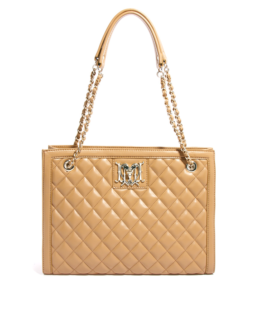 Love Moschino Structured Quilted Shoulder Bag in Beige (Camel) Lyst