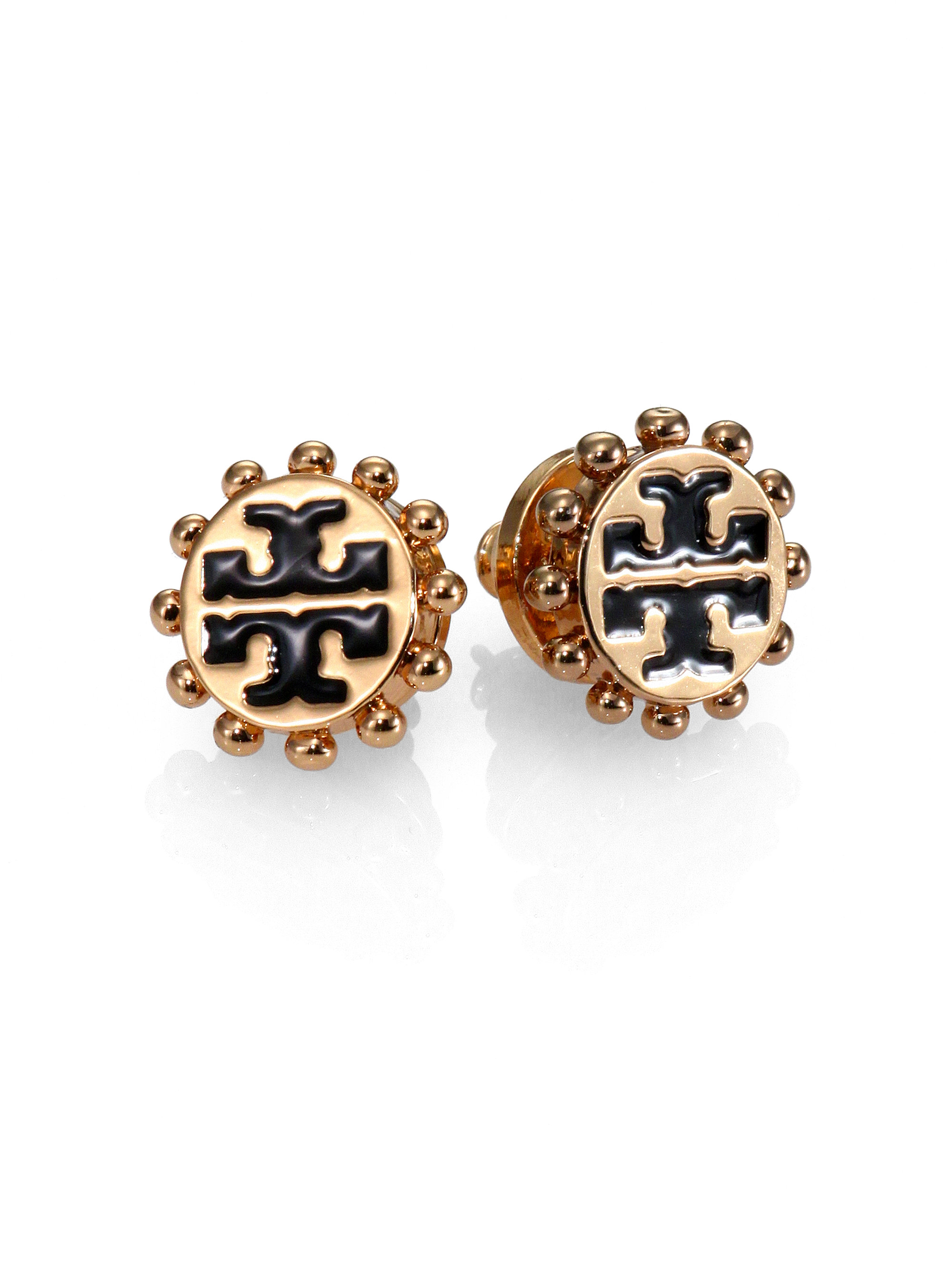Tory Burch Winslow Logo Stud Earrings in Gold (GOLD-BLACK) | Lyst