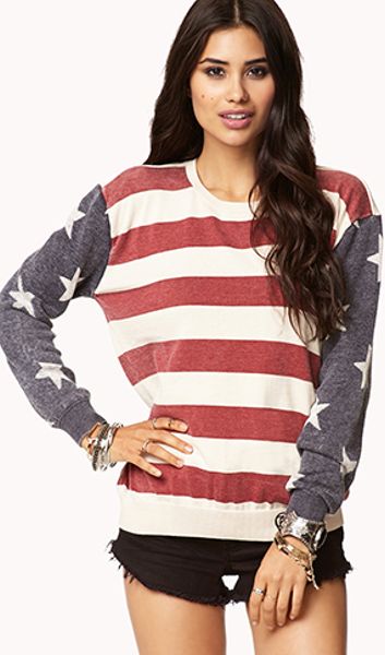 Forever 21 American Flag Sweater in Blue (CREAMRED) | Lyst