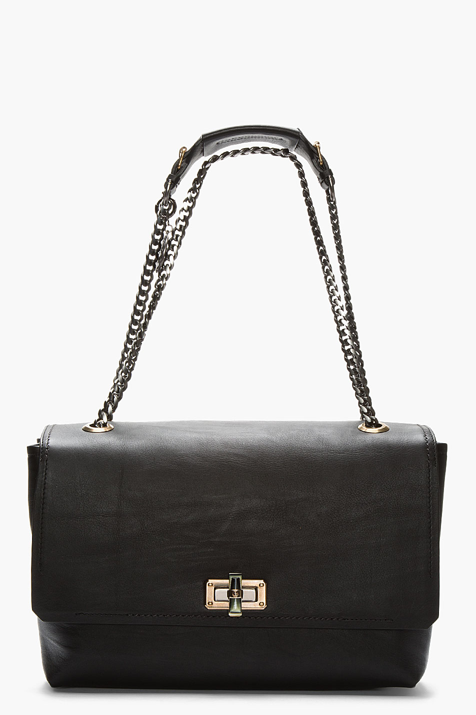 Lanvin Black Leather Chain_strap Happy Shoulder Bag in Black | Lyst