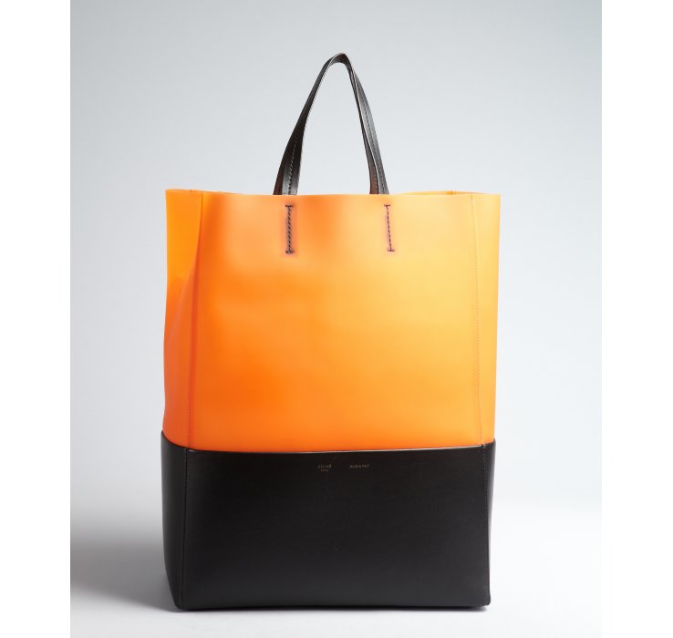 Celine Orange Rubber and Black Leather Shopping Tote in Orange | Lyst