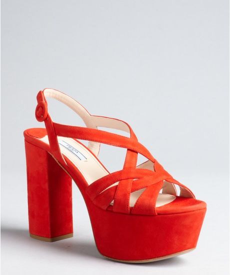 Prada Cherry Suede Cutout Chunky Platform Sandals in Red (cherry ...