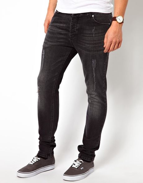 Asos Skinny Jeans with Rips in Black for Men (Grey) | Lyst