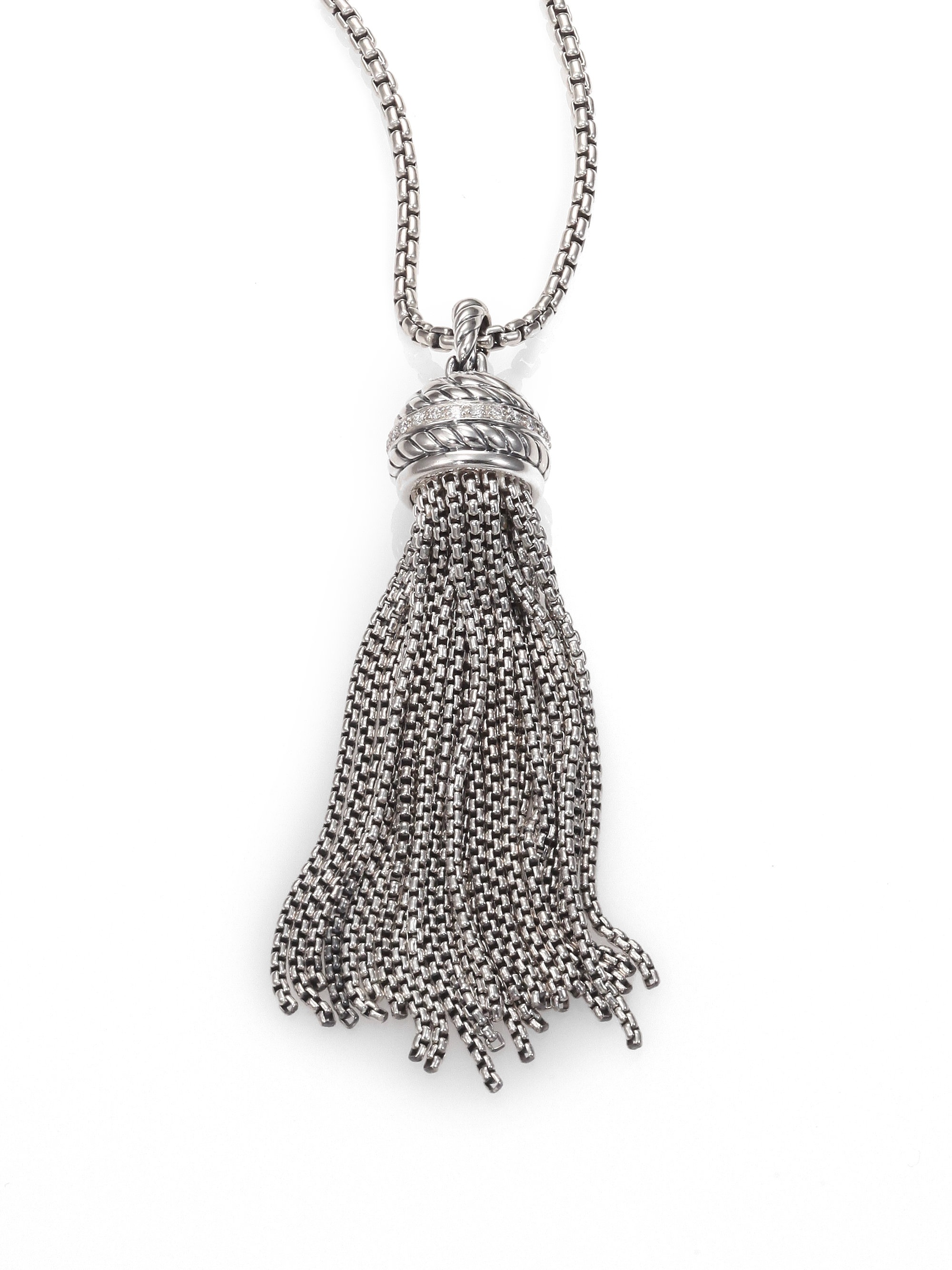 David Yurman Diamond Sterling Silver Tassel Pendant Necklace In Silver Lyst 