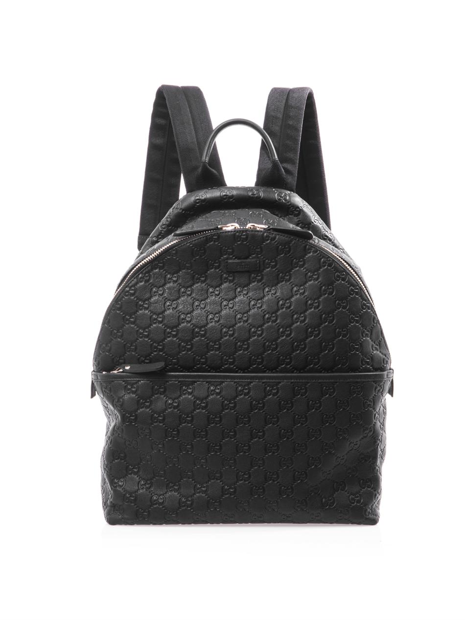 Gucci Gg Embossed Leather Backpack in Black for Men | Lyst