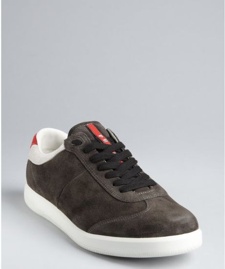 prada grey suede trainers