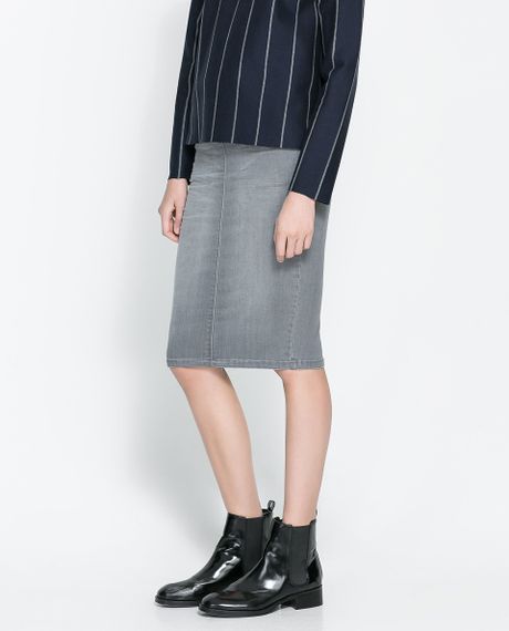 Zara Denim Pencil Skirt in Gray (Grey) | Lyst