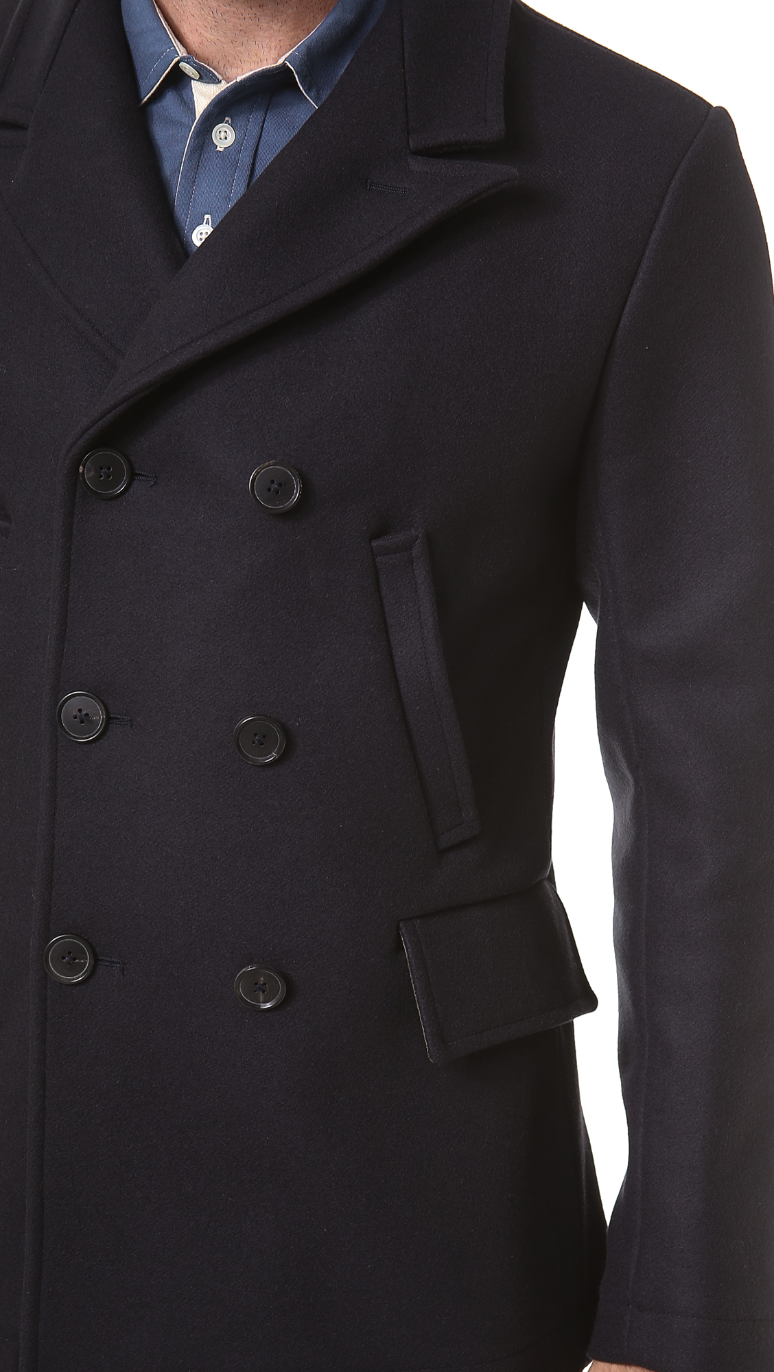 Billy Reid Wool Peak Lapel Pea Coat in Blue for Men (Navy) Lyst