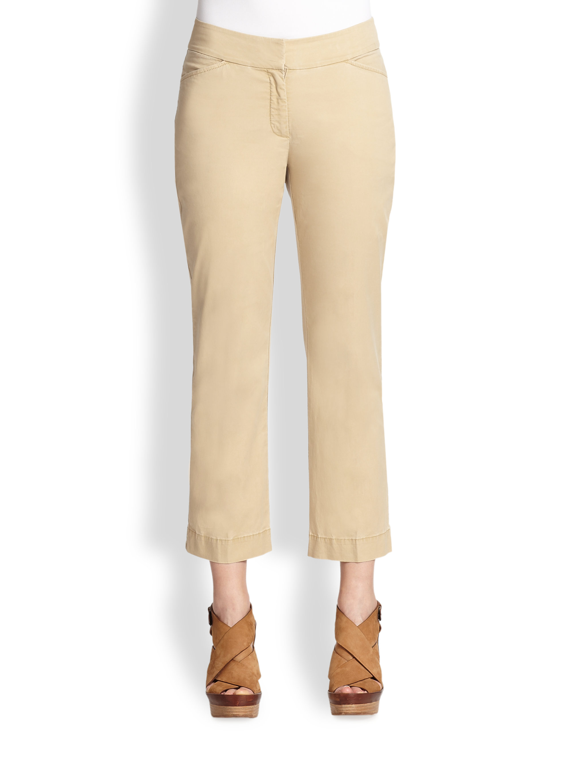 ladies beige cropped trousers