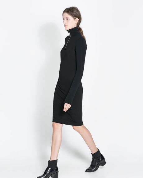 Zara Ottoman Dress with Zip in Black | Lyst