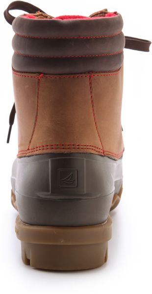tan and brown duck boots