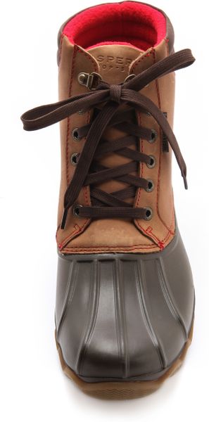 tan and brown duck boots