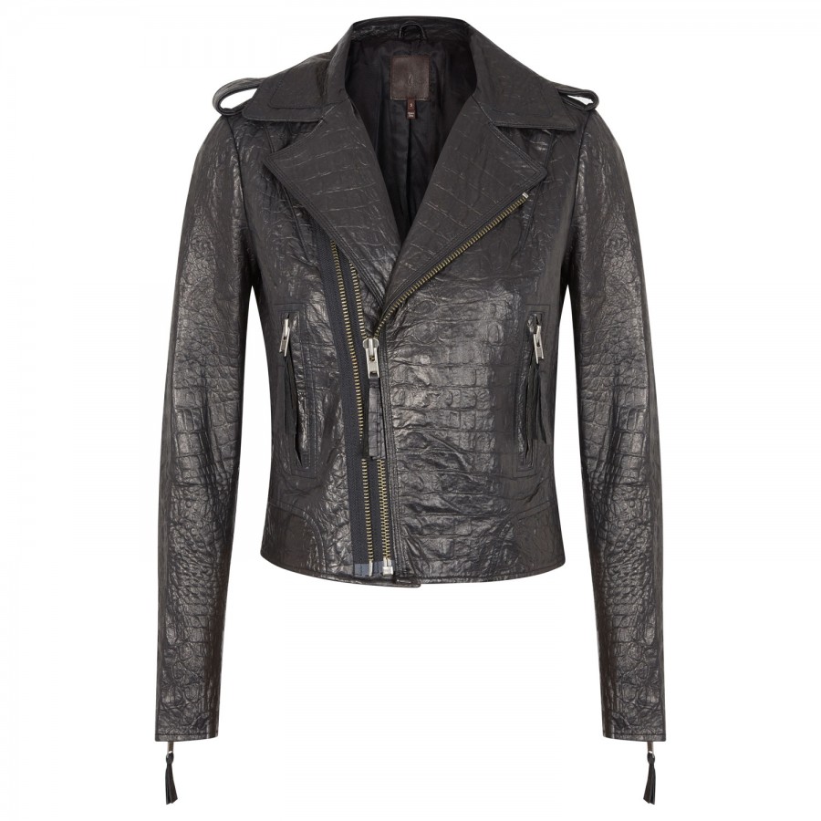 Joie Ailey Embossed Leather Jacket in Black Lyst