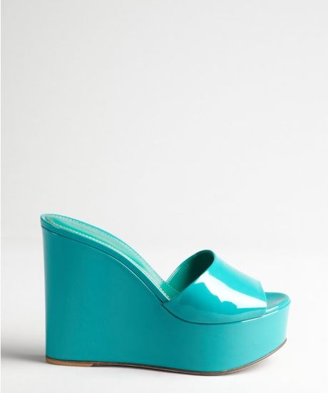 Sergio Rossi Turquoise Patent Leather Slide Wedge Sandals in Blue (turquoise) | Lyst