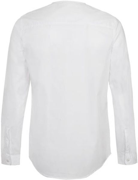 mens white collarless shirt uk