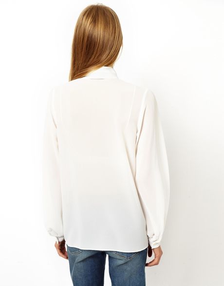 Asos Blouse with High Neck and Cut Out Detail in Beige (Cream) | Lyst