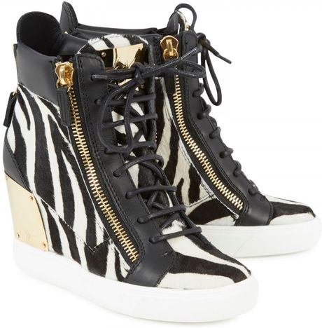 Giuseppe Zanotti Zebra Print Wedge Hitop Trainers in Black | Lyst