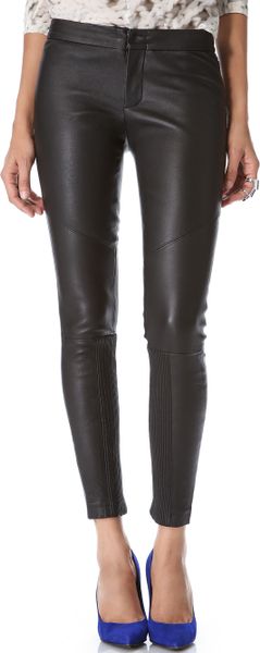 Yigal Azrou L Black Leather Pants With Tubular Detail In Black Jet Lyst