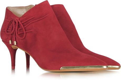 low heel red booties