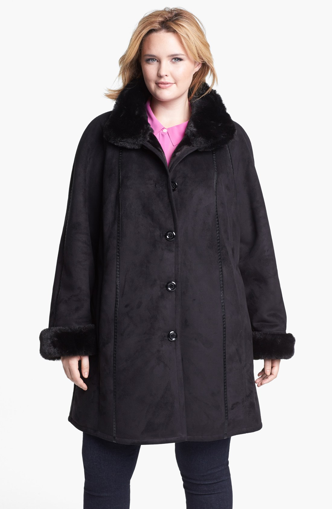 Gallery Stand Collar Faux Shearling Walking Coat in Black Lyst