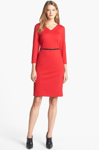 Jones New York Scarlet Ponte Sheath Dress in Red