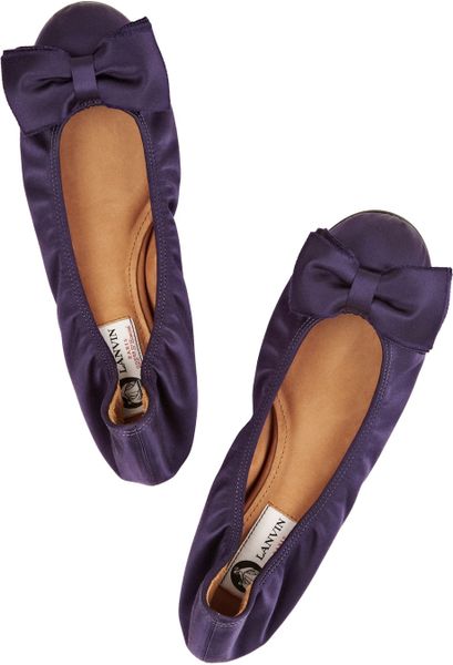 Lanvin Bow Embellished Satin Ballet Flats In Purple Lyst