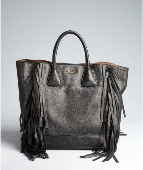 Prada Black and Brown Leather Tasseled Top Handle Bag in Black | Lyst
