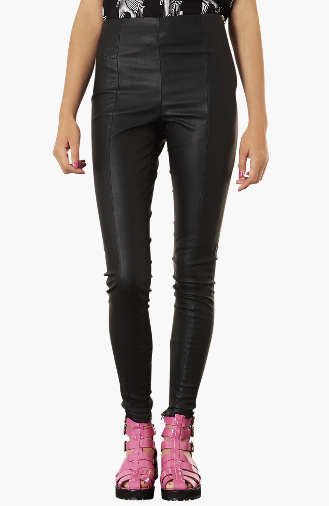 Topshop Faux Leather Seamed Leggings In Black Lyst 2471