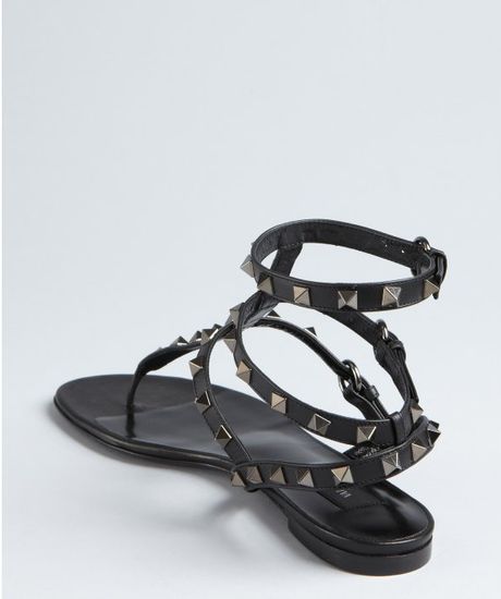 Valentino Black Studded Leather Gladiator Sandals in Black | Lyst