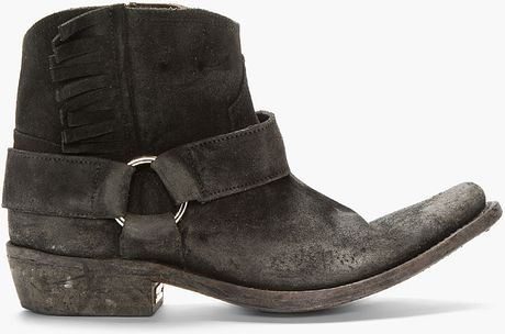 goose golden suede boots cowboy fringed distressed deluxe brand